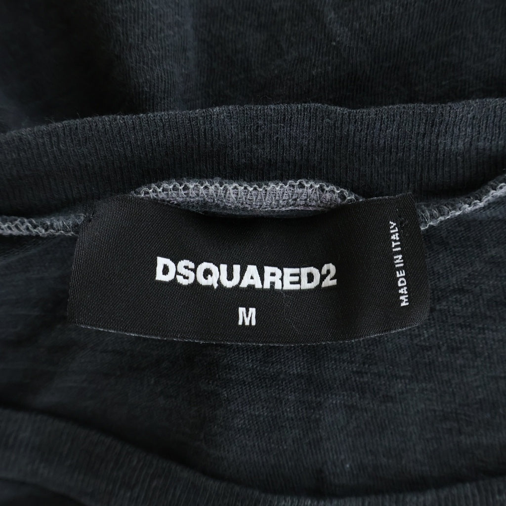 DSQUARED2(ディースクエアード) SUPERVINTAGE DYED CIGARETTE FIT スーパーヴィンテージ ダイド シガレット フィット フロントプリント ダメージ加工 クルーネック 半袖カットソー Tシャツ ブラック