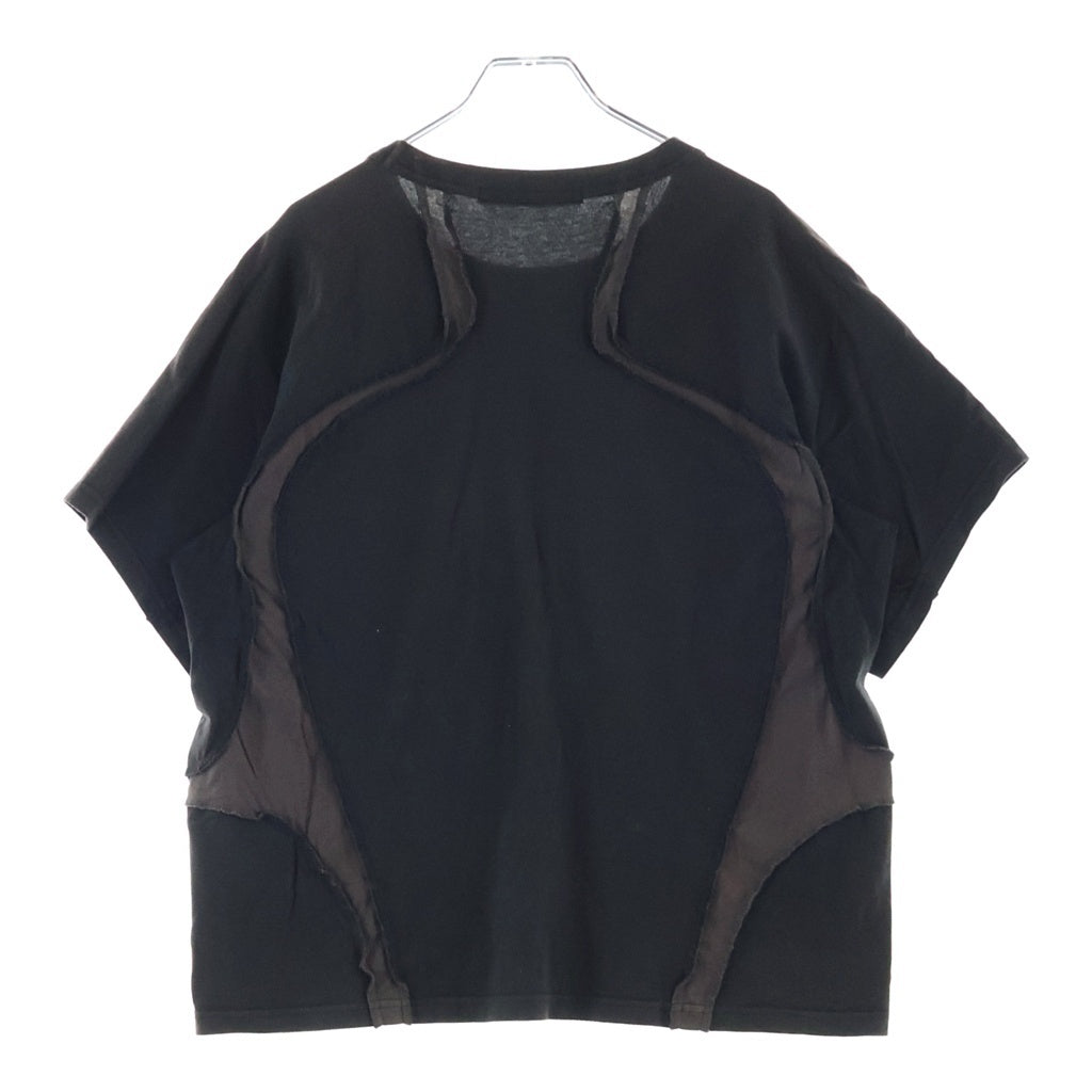 NVRFRGT(ネバーフォーゲット) PANELED HALF SLEEVE T-SHIRT パネルド ハーフ スリーブ ドッキング クルーネック 半袖カットソー Tシャツ ブラック EXC252T01