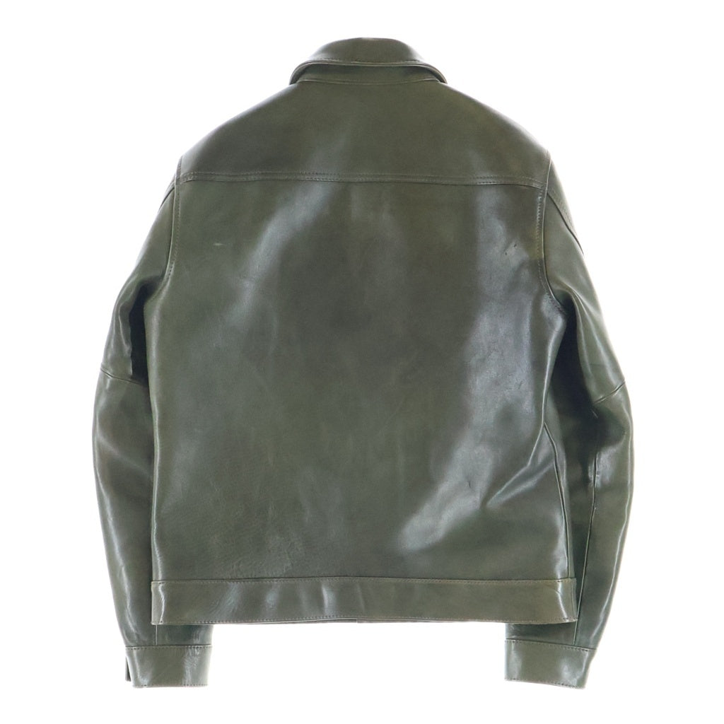 Y'2 LEATHER(ワイツーレザー) ECO HORSE 1st TYPE シングルボタンフライ プリーツ ホースレザー ライダースジャケット カーキ EB-140