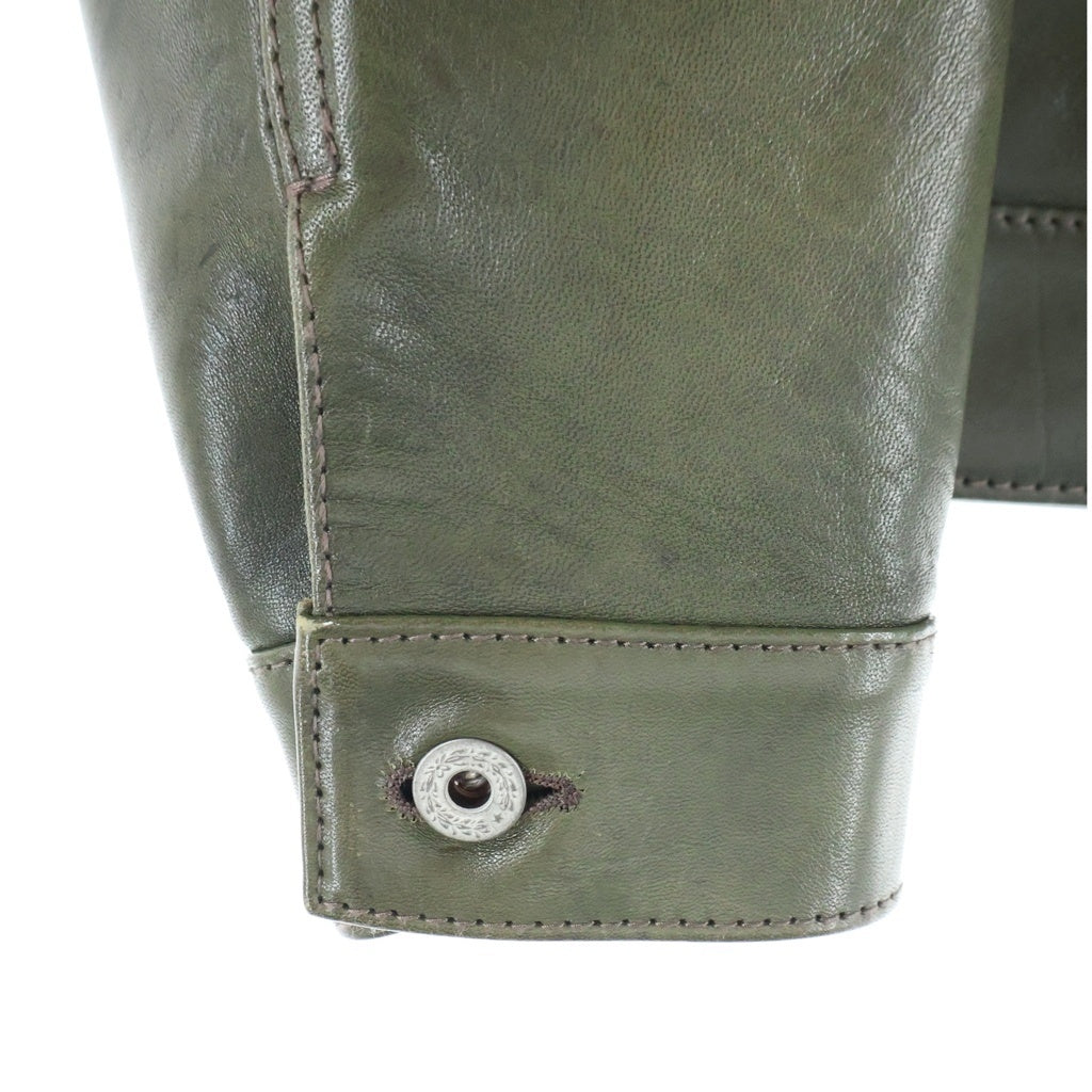 Y'2 LEATHER(ワイツーレザー) ECO HORSE 1st TYPE シングルボタンフライ プリーツ ホースレザー ライダースジャケット カーキ EB-140