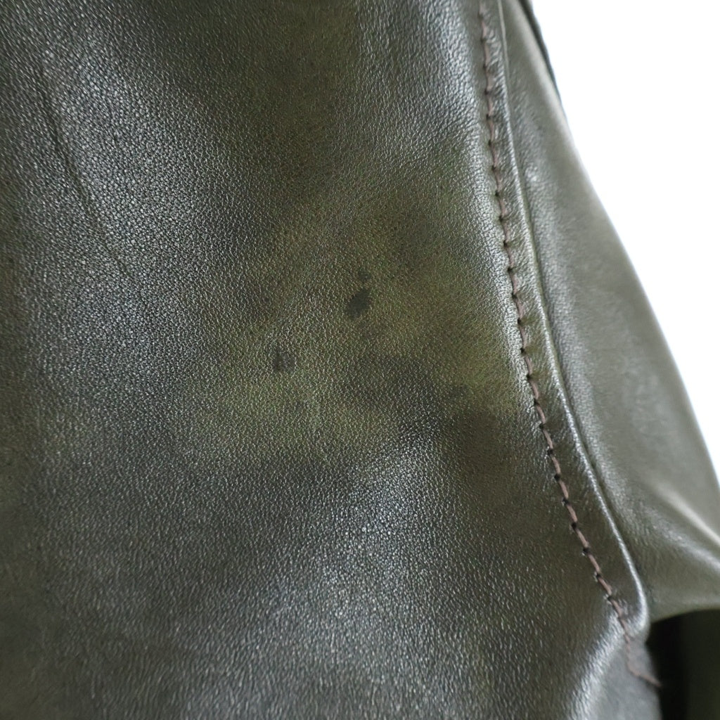 Y'2 LEATHER(ワイツーレザー) ECO HORSE 1st TYPE シングルボタンフライ プリーツ ホースレザー ライダースジャケット カーキ EB-140