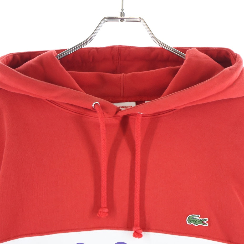 SUPREME(シュプリーム) 19AW ×LACOSTE Logo Panel Hooded Sweatshirt ラコステ ロゴ パネル フーデッド スウェットシャツ プルオーバーパーカー レッド/ホワイト