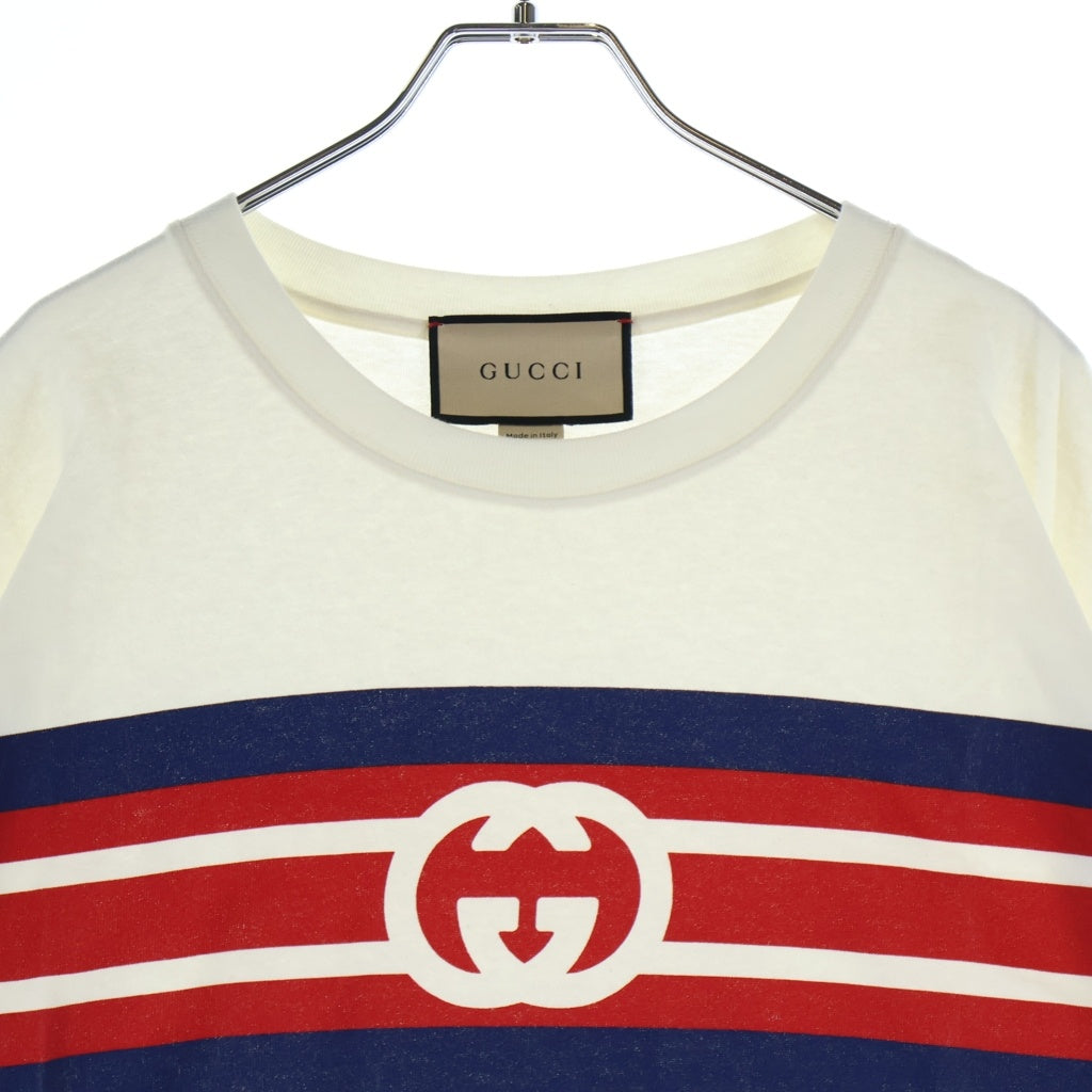 GUCCI(グッチ) インターロッキングGストライプ プリント クルーネック 半袖Tシャツ カットソー ホワイト 616036 XJDAG