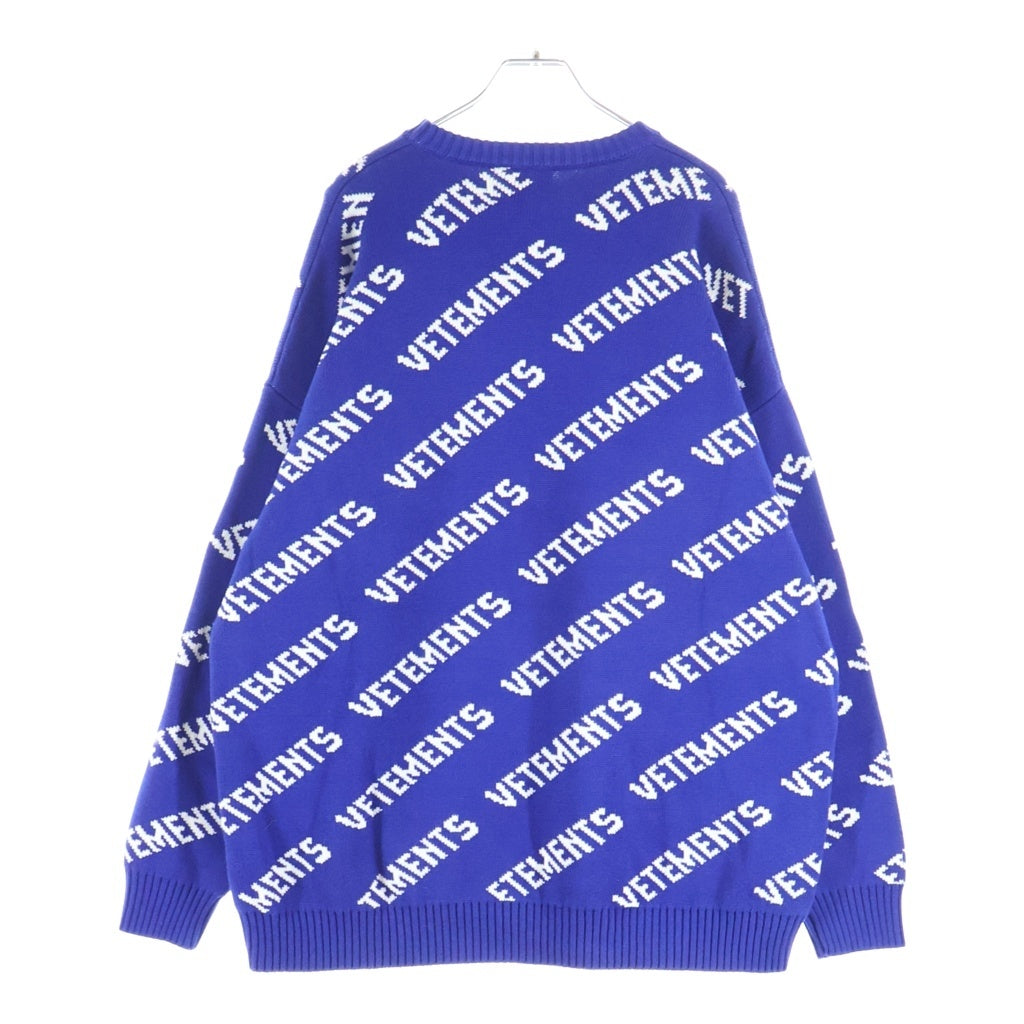 VETEMENTS(ヴェトモン) ALL OVER LOGO カシミヤ混 オールオーバーロゴ ニットセーター ブルー UE51KN200N