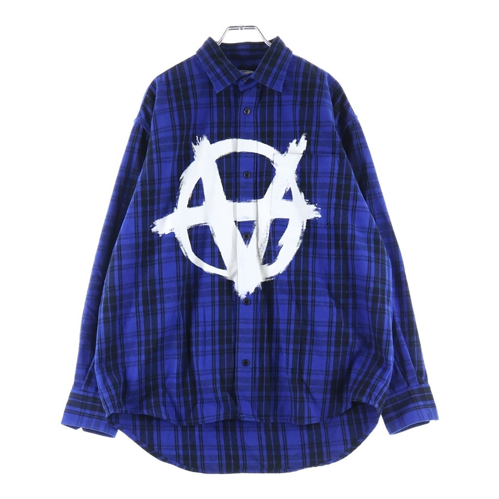 VETEMENTS(ヴェトモン) 21SS Anarchy Flannel Shirt アナーキー ロゴプリント フランネル チェック 長袖シャツ ブルー/ブラック UA52SH850B