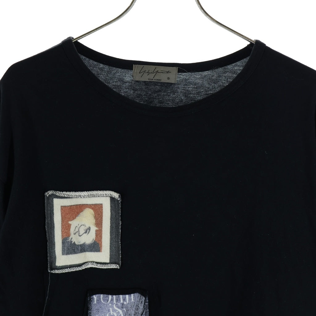 Yohji Yamamoto POUR HOMME(ヨウジヤマモト プールオム) 19SS パッチデザイン クルー ネック 長袖Tシャツ カットソー ブラック HH-T90-880