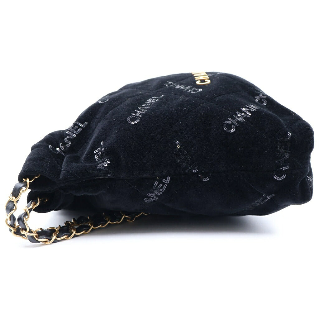 CHANEL(シャネル) シャネル22 ベルベット スパンコール スモール チェーンショルダーバッグ ランダムシリアル ゴールド金具 ブラック AS3261