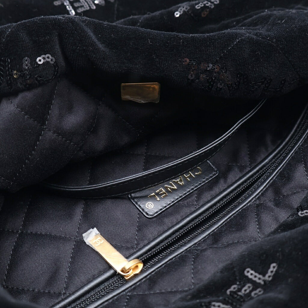 CHANEL(シャネル) シャネル22 ベルベット スパンコール スモール チェーンショルダーバッグ ランダムシリアル ゴールド金具 ブラック AS3261