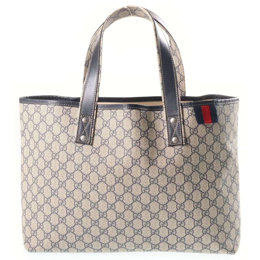 GUCCI(グッチ) GGプラス スプリーム キャンバス レザー トートバッグ ベージュ/ネイビー 211134