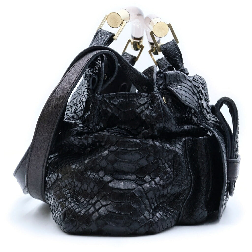 Chloe(クロエ) パイソン クリアハンドル 2WAYハンドバッグ ショルダーバッグ ブラック レザー ゴールド金具