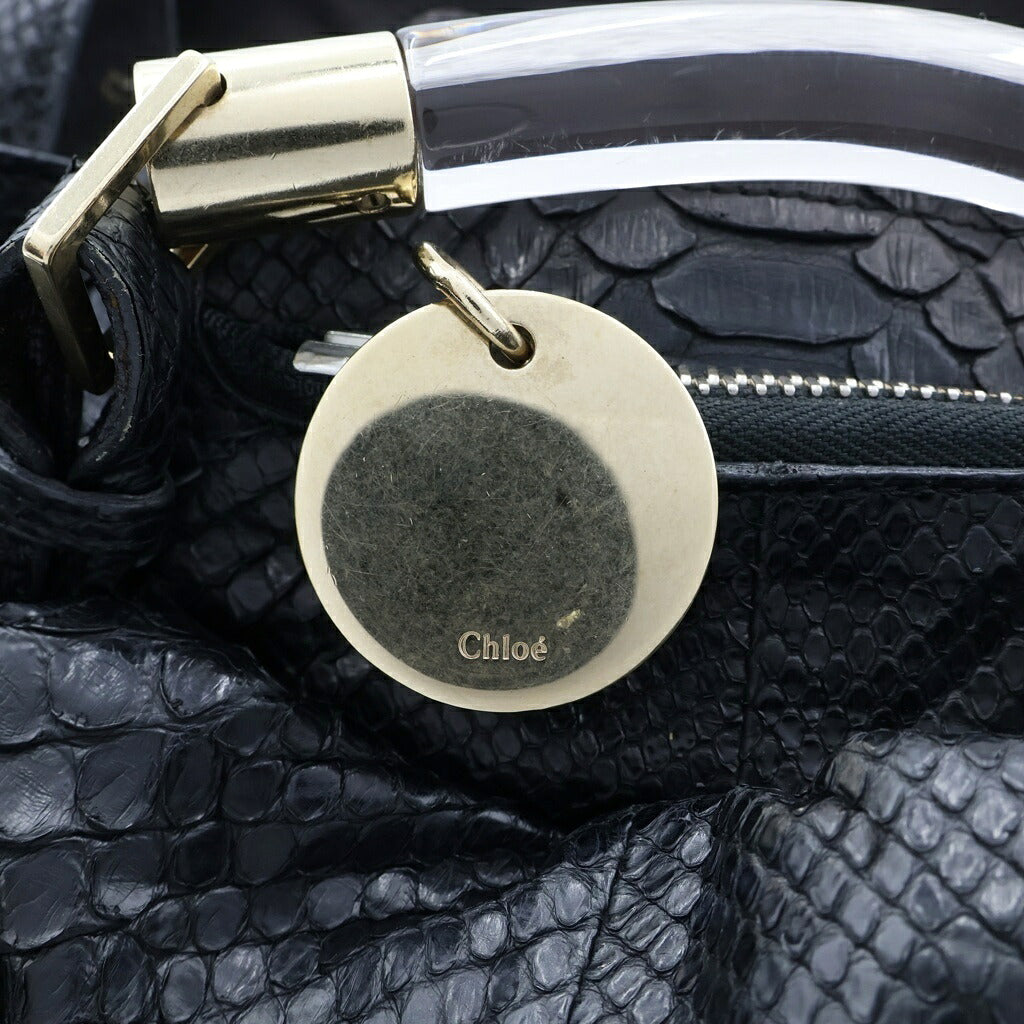 Chloe(クロエ) パイソン クリアハンドル 2WAYハンドバッグ ショルダーバッグ ブラック レザー ゴールド金具