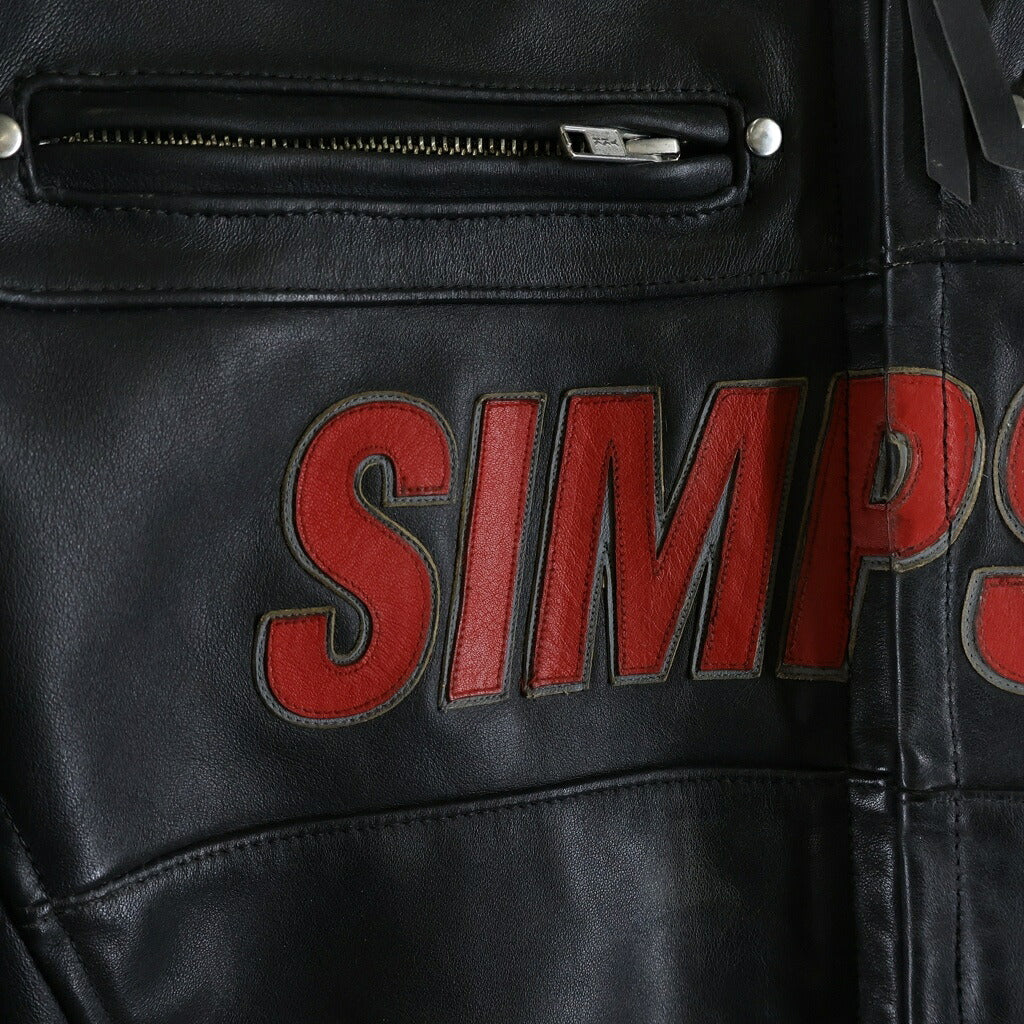 NO BRAND(ノーブランド) SIMPSON シンプソン バイカー レザー ジップアップ ジャケット ブルゾン ブラック/レッド