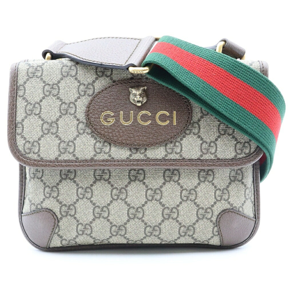 GUCCI(グッチ) GGスプリーム スモール メッセンジャーバック ショルダーバッグ ブラウン レザー×PVC 501050 ゴールド金具