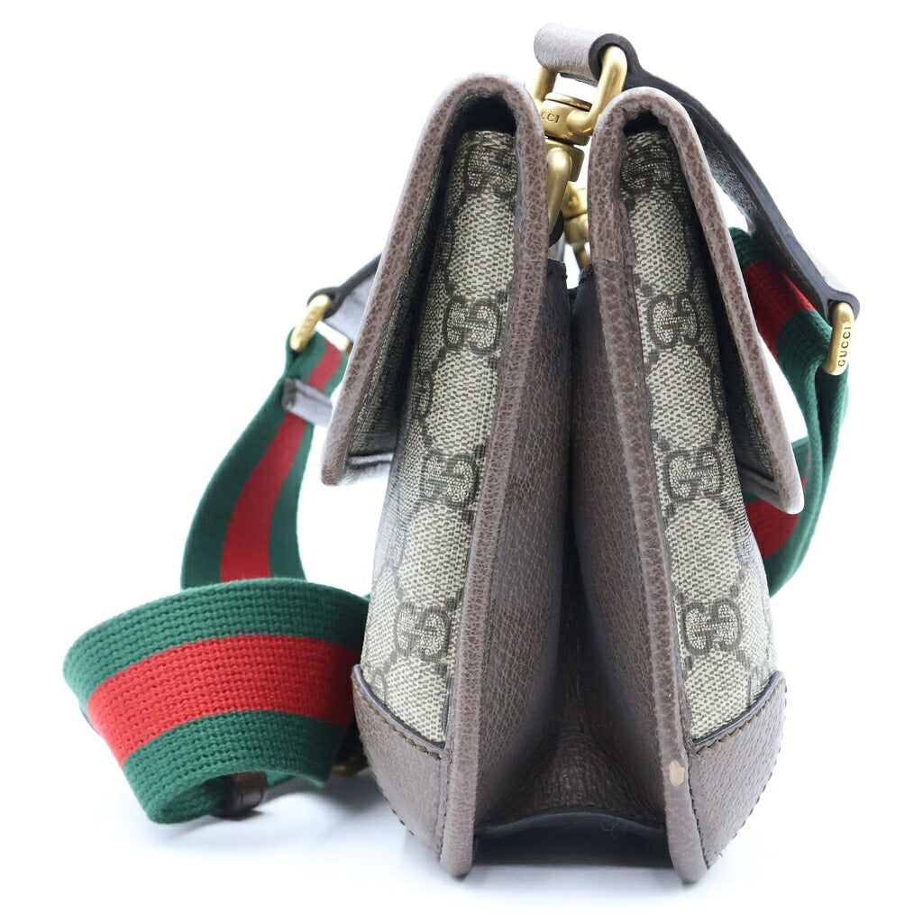 GUCCI(グッチ) GGスプリーム スモール メッセンジャーバック ショルダーバッグ ブラウン レザー×PVC 501050 ゴールド金具