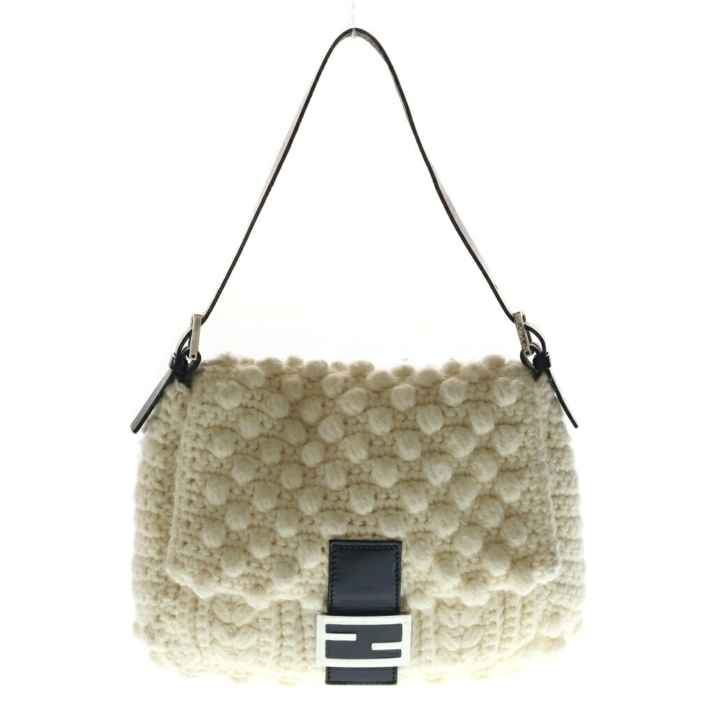 FENDI(フェンディ) マンマバケット ニット ワンショルダーバック アイボリー レザー×ウール シルバー金具