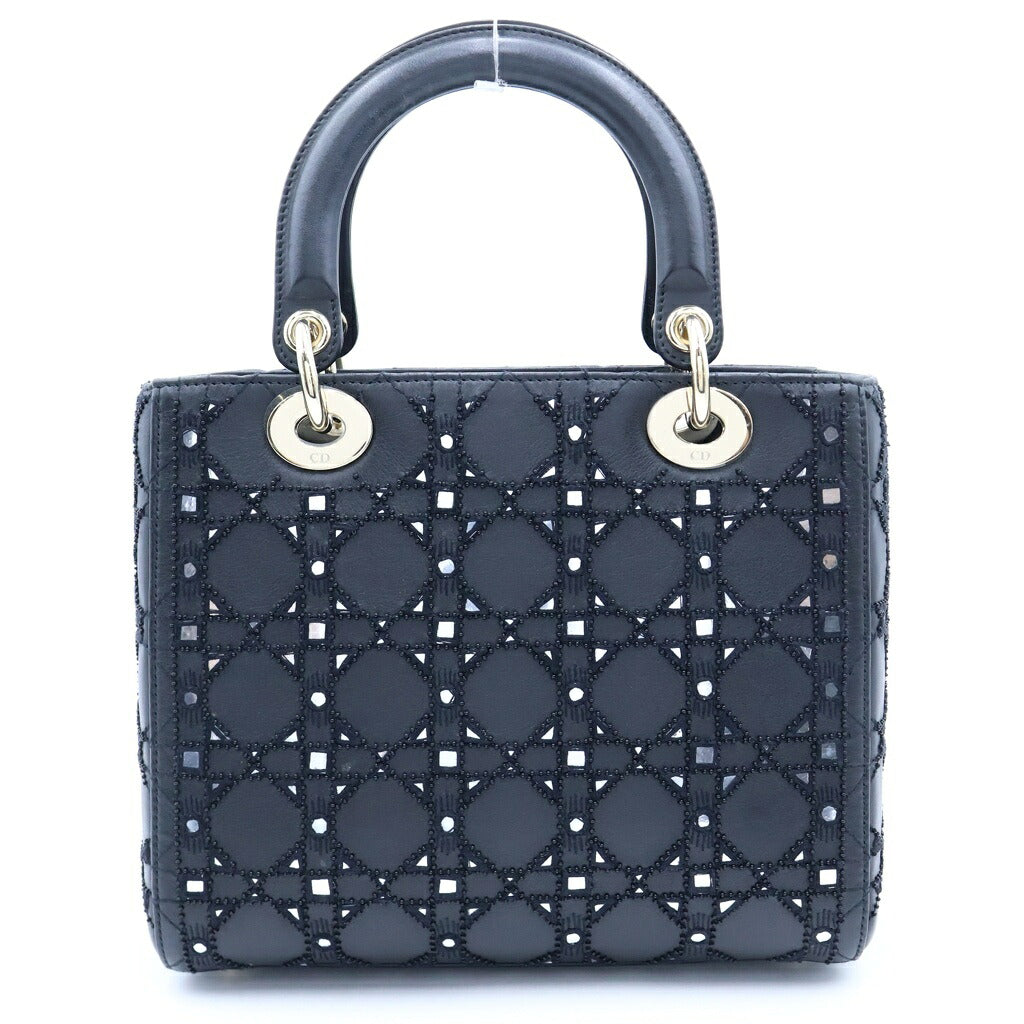 Christian Dior(クリスチャンディオール) レディディオール ミディアム ビーズ ミラー 2WAYハンドバッグ ショルダーバッグ ブラック ラムスキン ゴールド金具