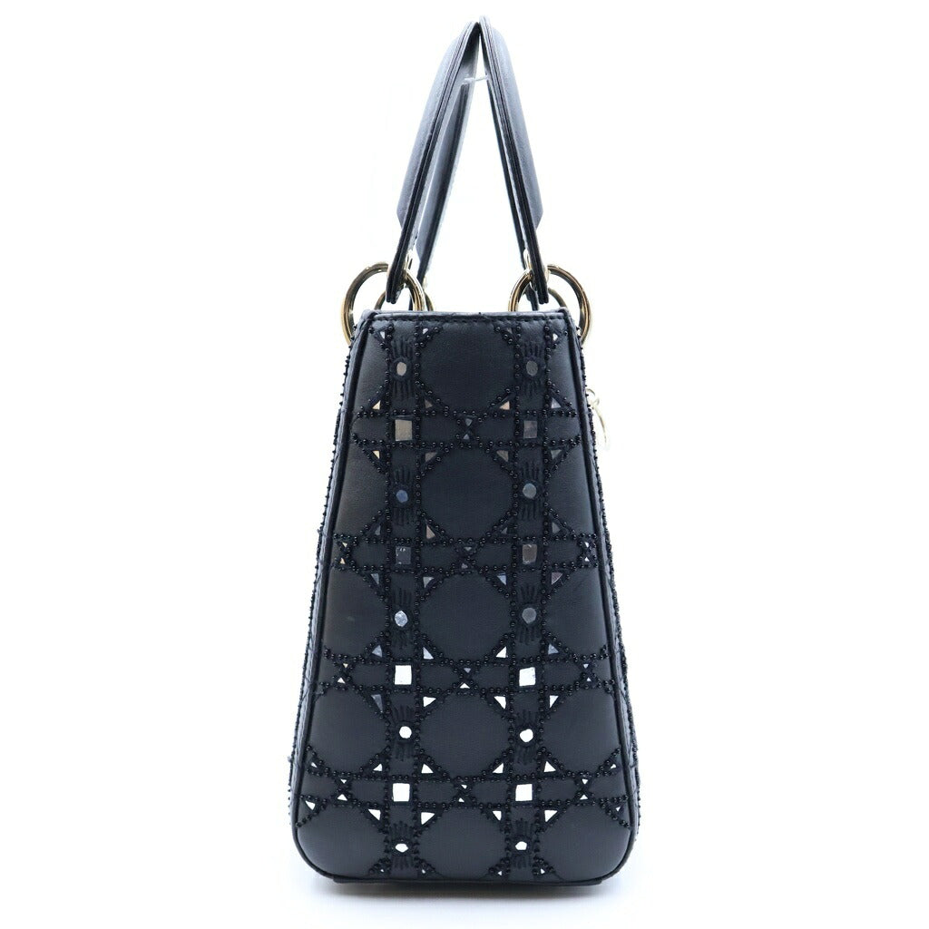Christian Dior(クリスチャンディオール) レディディオール ミディアム ビーズ ミラー 2WAYハンドバッグ ショルダーバッグ ブラック ラムスキン ゴールド金具