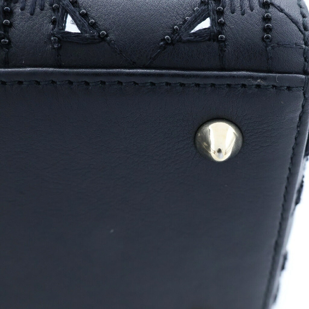 Christian Dior(クリスチャンディオール) レディディオール ミディアム ビーズ ミラー 2WAYハンドバッグ ショルダーバッグ ブラック ラムスキン ゴールド金具