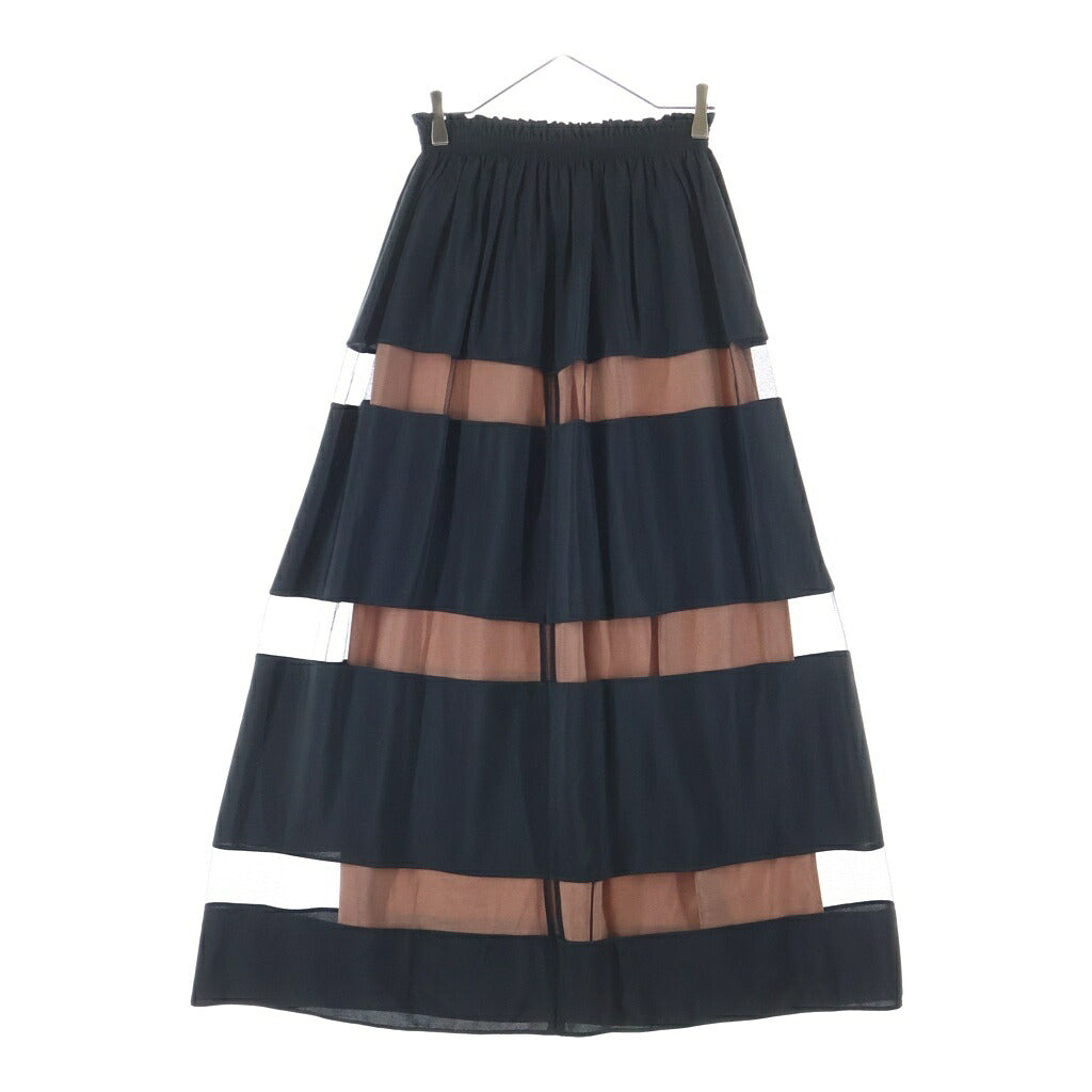 N21 numero ventuno(ヌメロ ヴェントゥーノ) メッシュ切り替え シルク混 アセテート ロング フレアスカート ブラック/ピンクベージュ レディース 18P-C141-5043