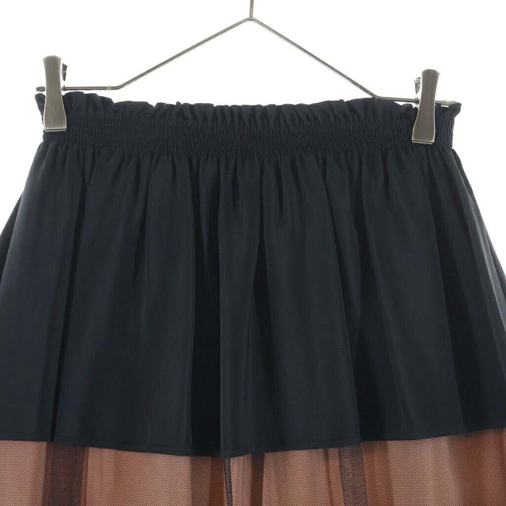 N21 numero ventuno(ヌメロ ヴェントゥーノ) メッシュ切り替え シルク混 アセテート ロング フレアスカート ブラック/ピンクベージュ レディース 18P-C141-5043