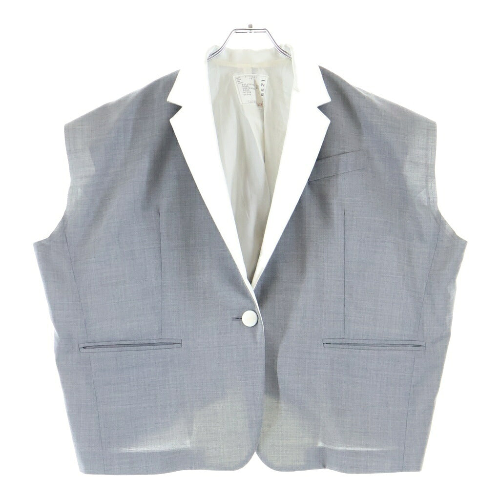 Sacai(サカイ) 21SS Suiting Jacket スイッチング ウール サテン 切り替え 1B ノースリーブ オーバーサイズ テーラードジャケット グレー レディース 21-05521