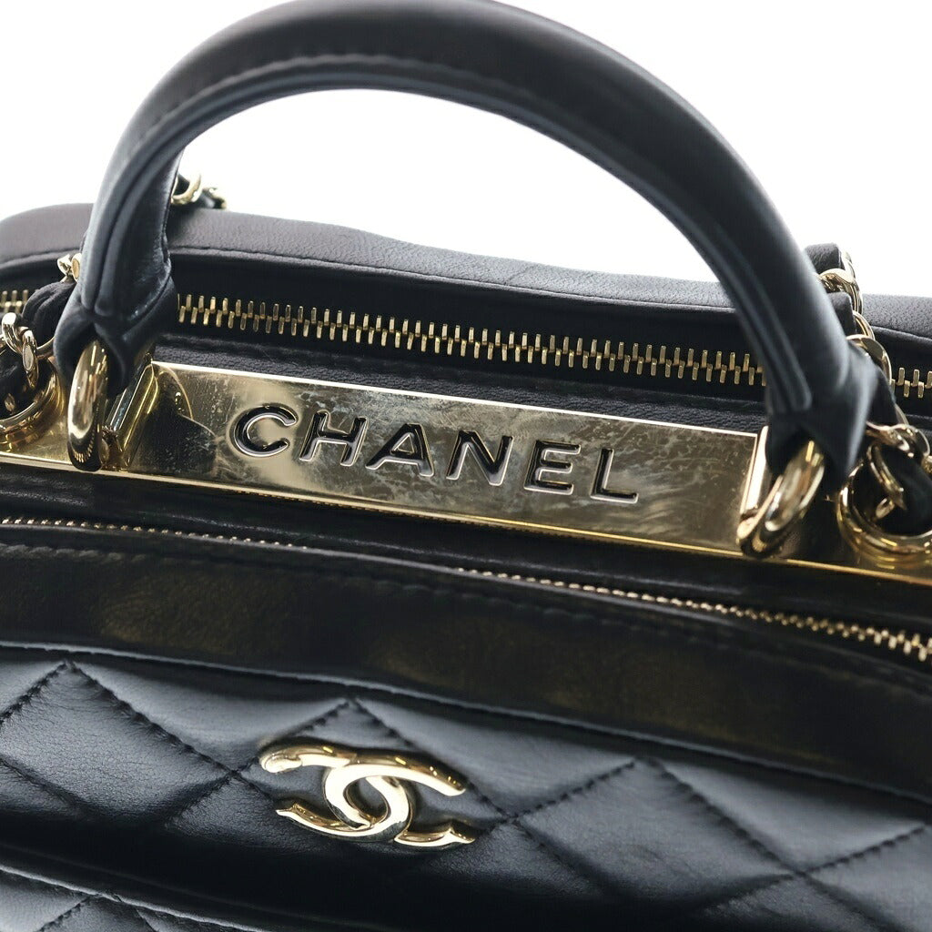 CHANEL(シャネル) マトラッセ トレンディCC ボーリングバッグ ハンドバッグ ショルダーバッグ ラムスキン ブラック ゴールド金具 A92238