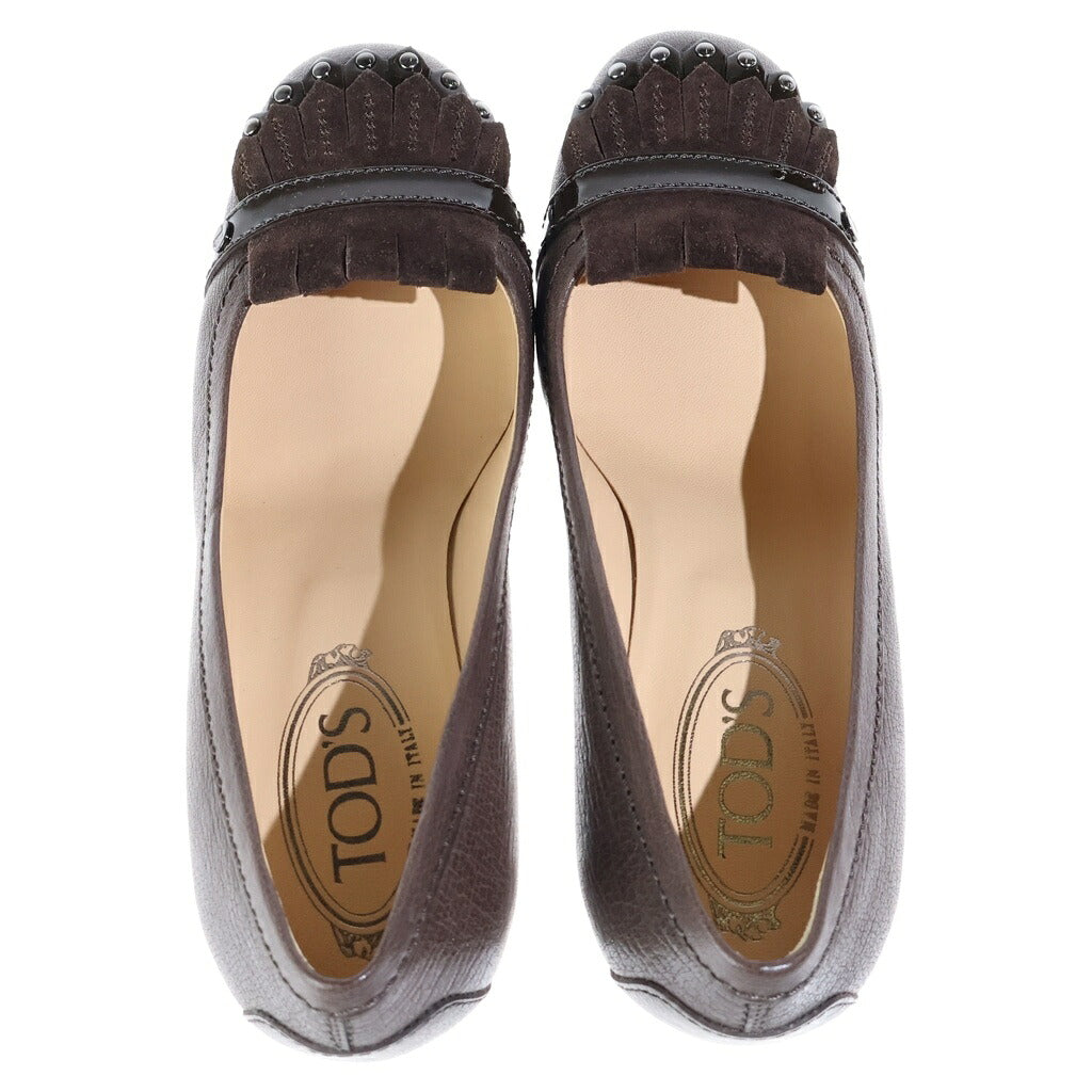 TOD'S(トッズ) スエード コンビレザー タッセル スタッズ ヒール パンプス シューズ ブラウン レディース