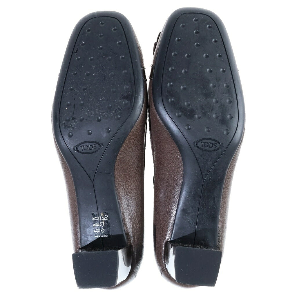 TOD'S(トッズ) スエード コンビレザー タッセル スタッズ ヒール パンプス シューズ ブラウン レディース