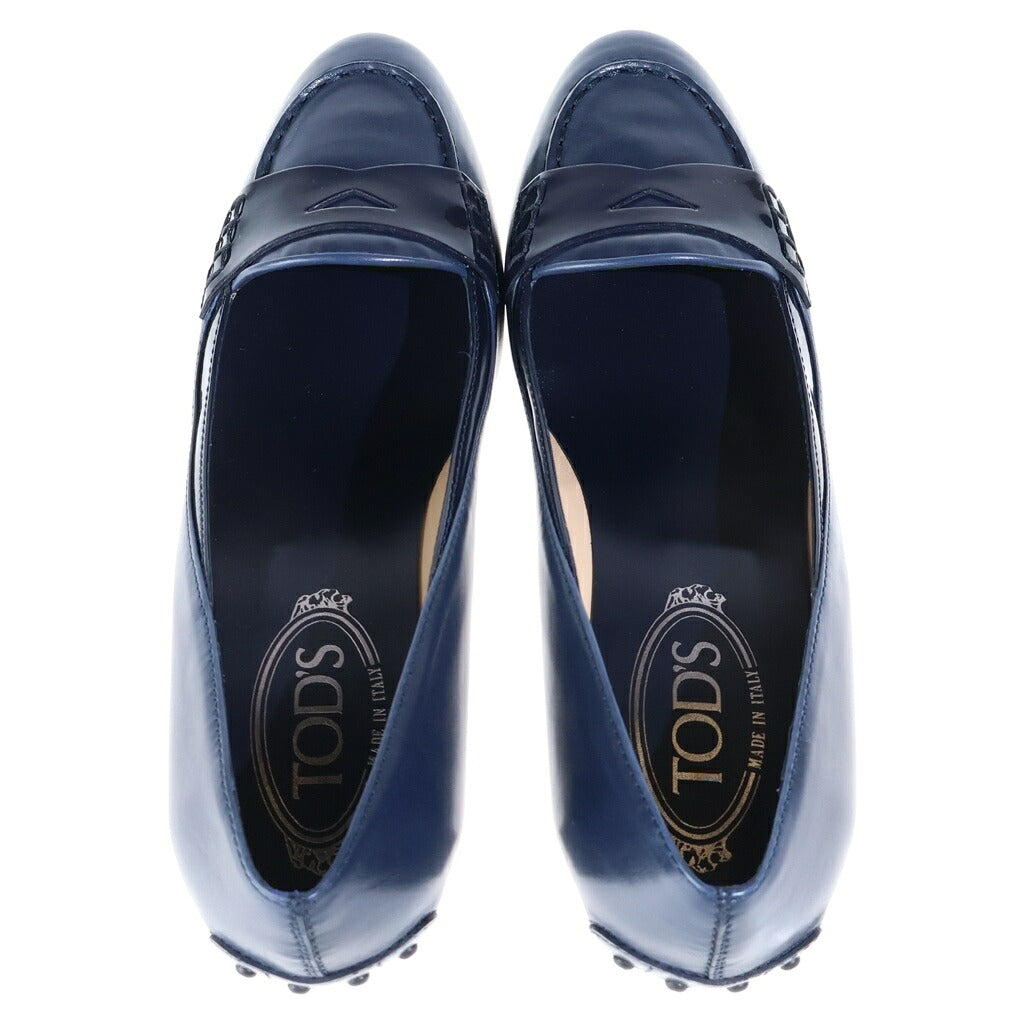 TOD'S(トッズ) パテント コンビレザー ヒール パンプス ローファー シューズ ネイビー レディース