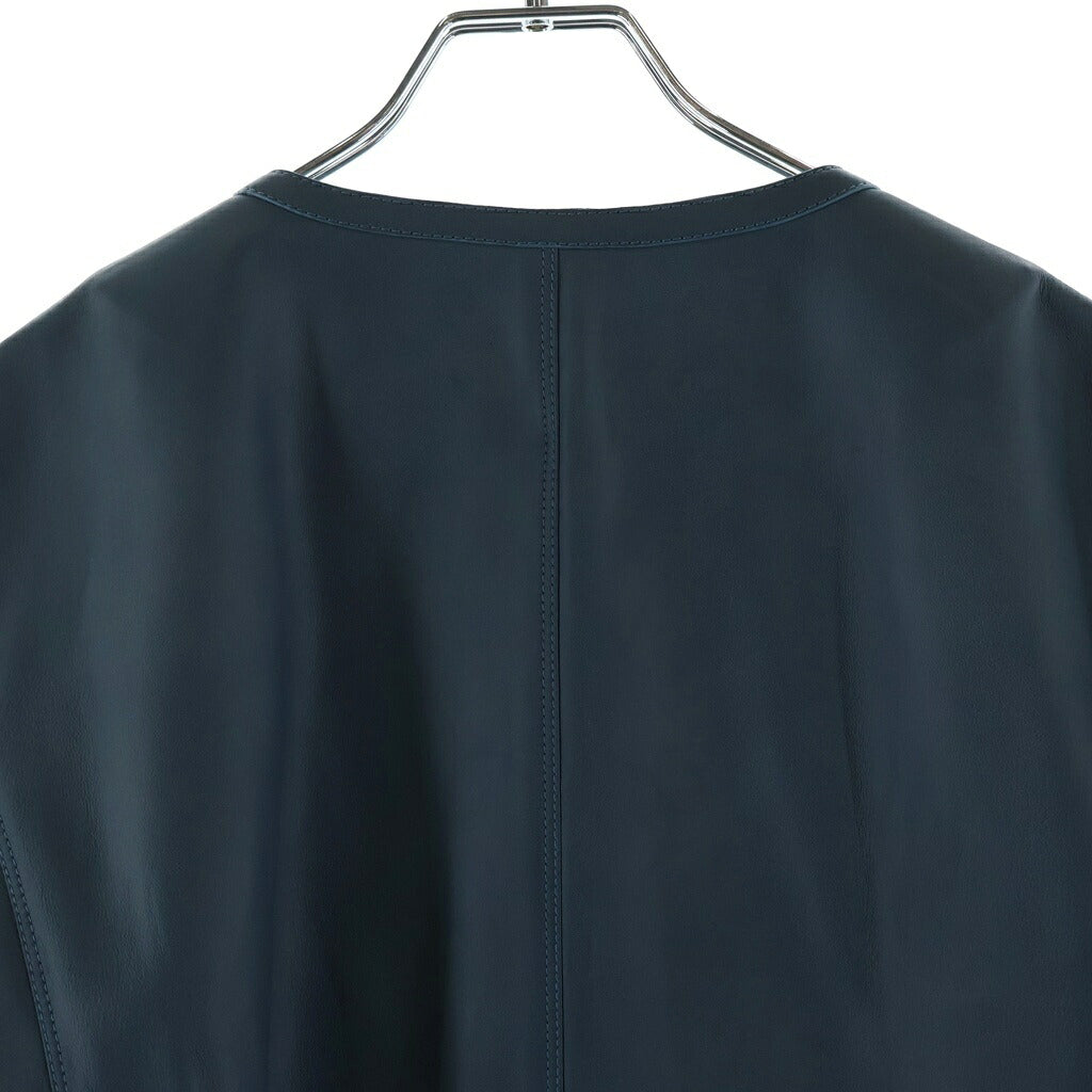LOEWE(ロエベ) ノーカラー ジャケット アウター レザー シルク グレーブルー レディース