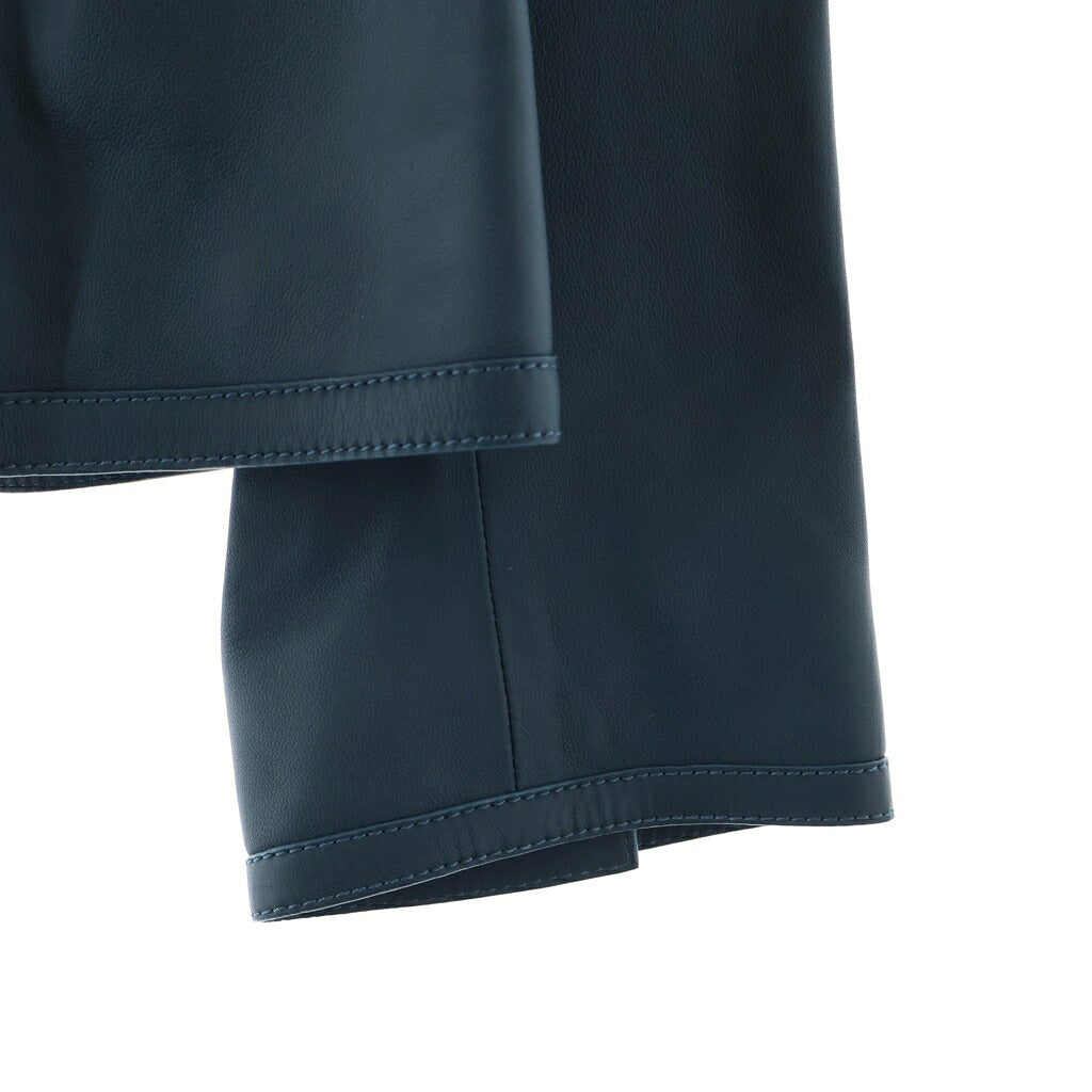 LOEWE(ロエベ) ノーカラー ジャケット アウター レザー シルク グレーブルー レディース