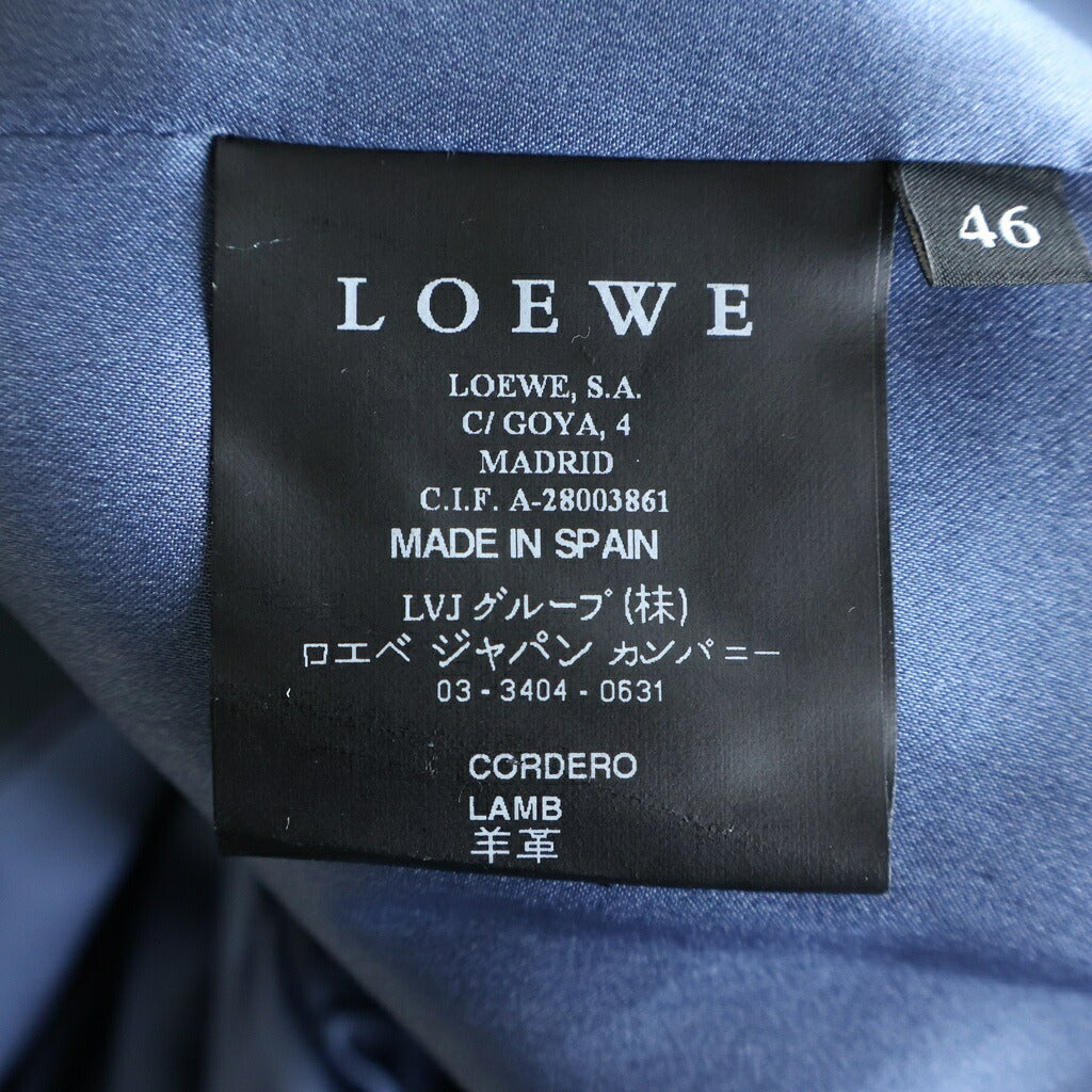 LOEWE(ロエベ) ノーカラー ジャケット アウター レザー シルク グレーブルー レディース