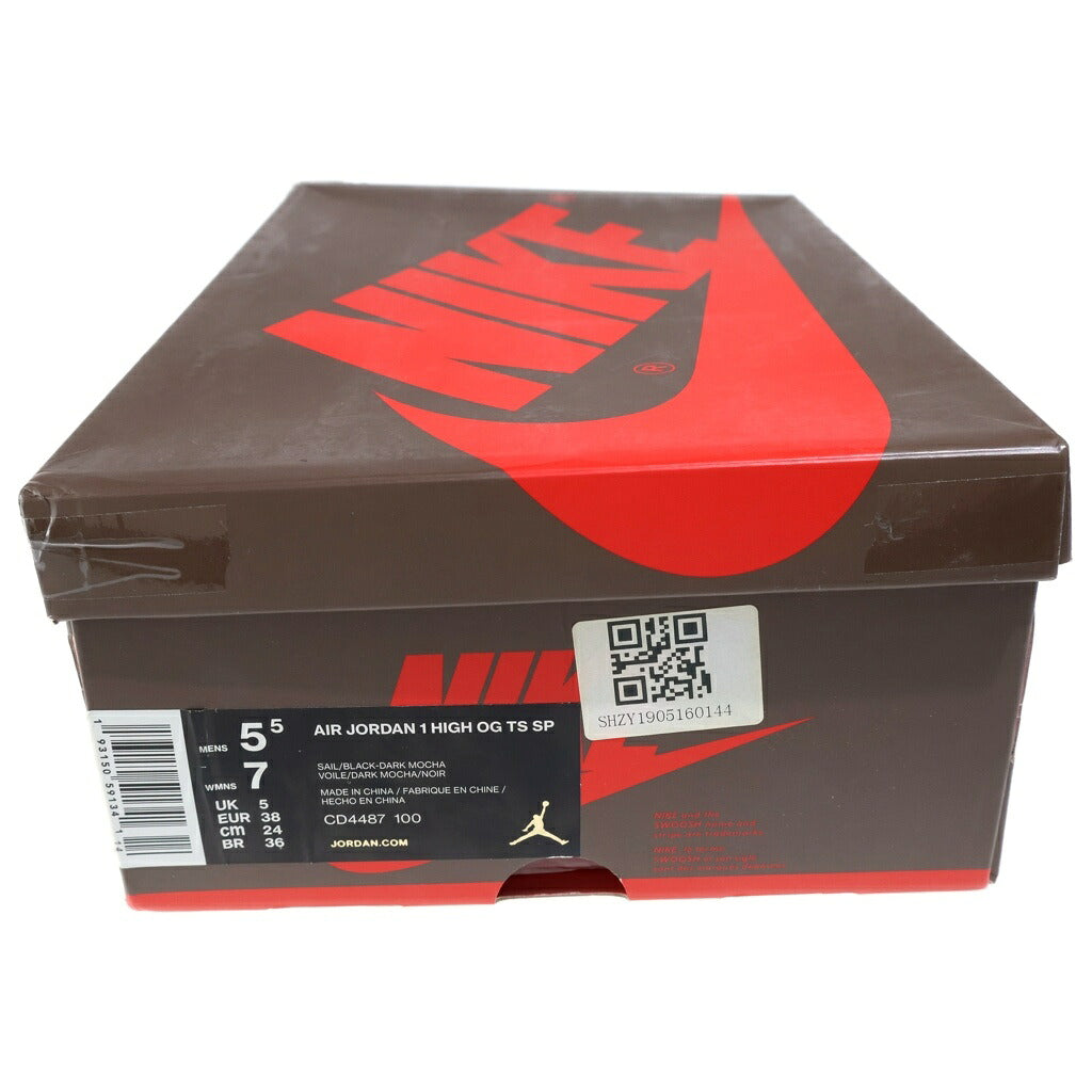 NIKE(ナイキ) ×TRAVIS SCOTT AIR JORDAN 1 HIGH OG TS SP CD4487-100 トラヴィススコット エアジョーダン1 ハイカットスニーカー レディース ブラウン/ホワイト US5.5/24cm