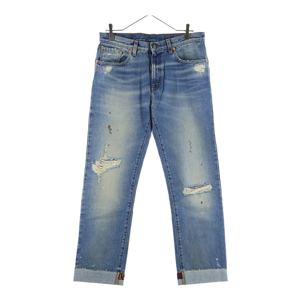 GUCCI(グッチ) 17AW ダメージ加工 クロップド ジーンズ デニムパンツ インディゴ 475277 XR602