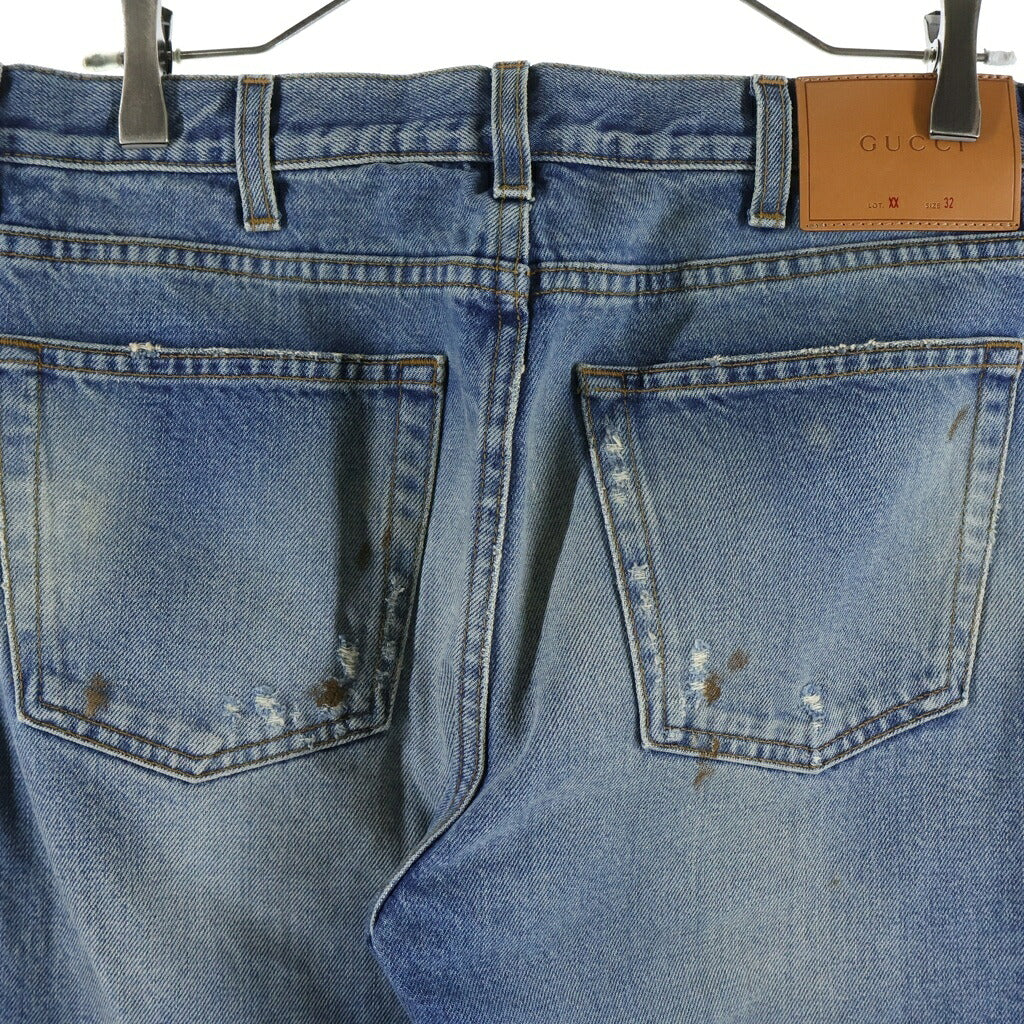GUCCI(グッチ) 17AW ダメージ加工 クロップド ジーンズ デニムパンツ インディゴ 475277 XR602