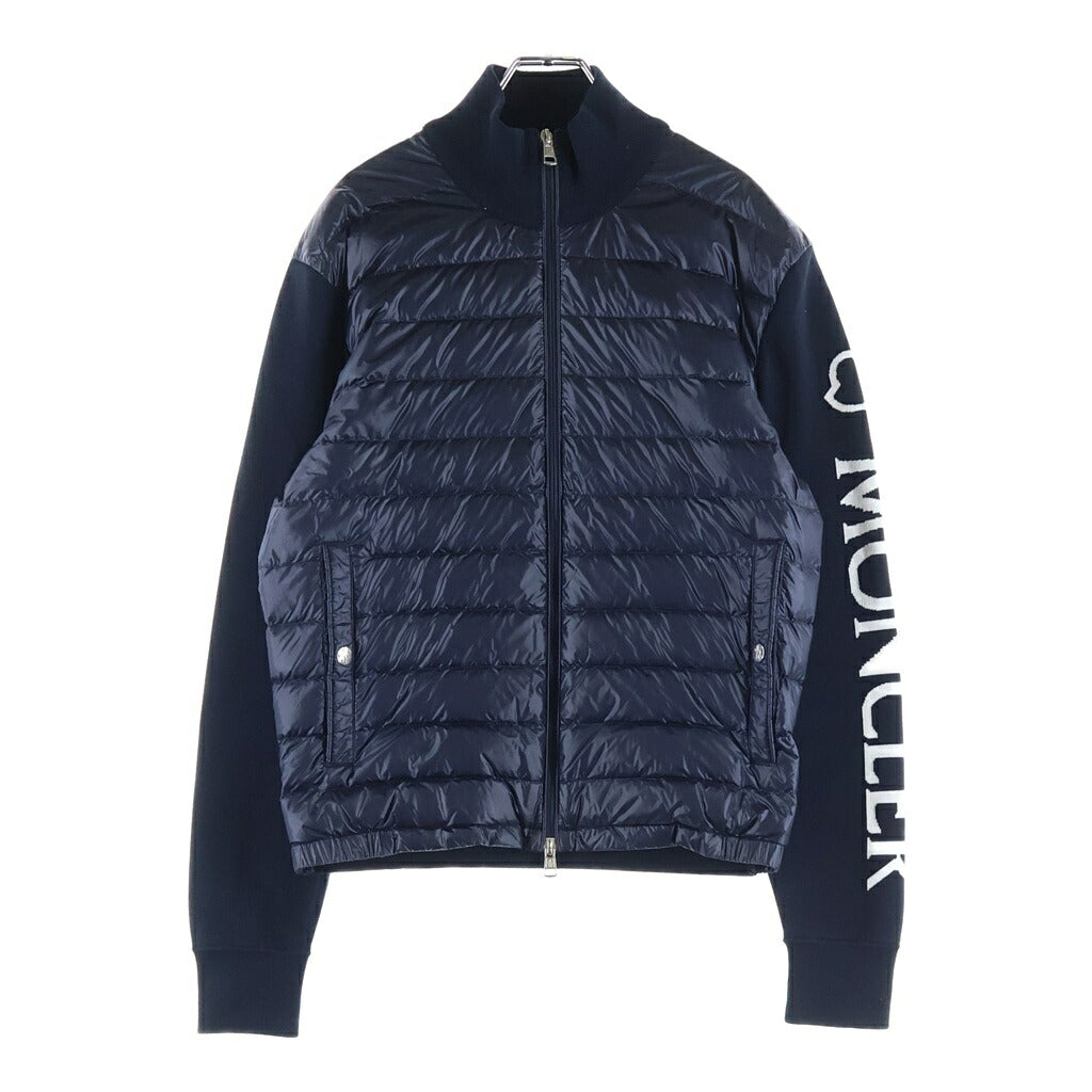 MONCLER(モンクレール) 21SS CARDIGAN TRICOT スリーブロゴ ニット切替 ナイロン カーディガン ダウンジャケット ブルゾン ネイビー G10919852100 V9059