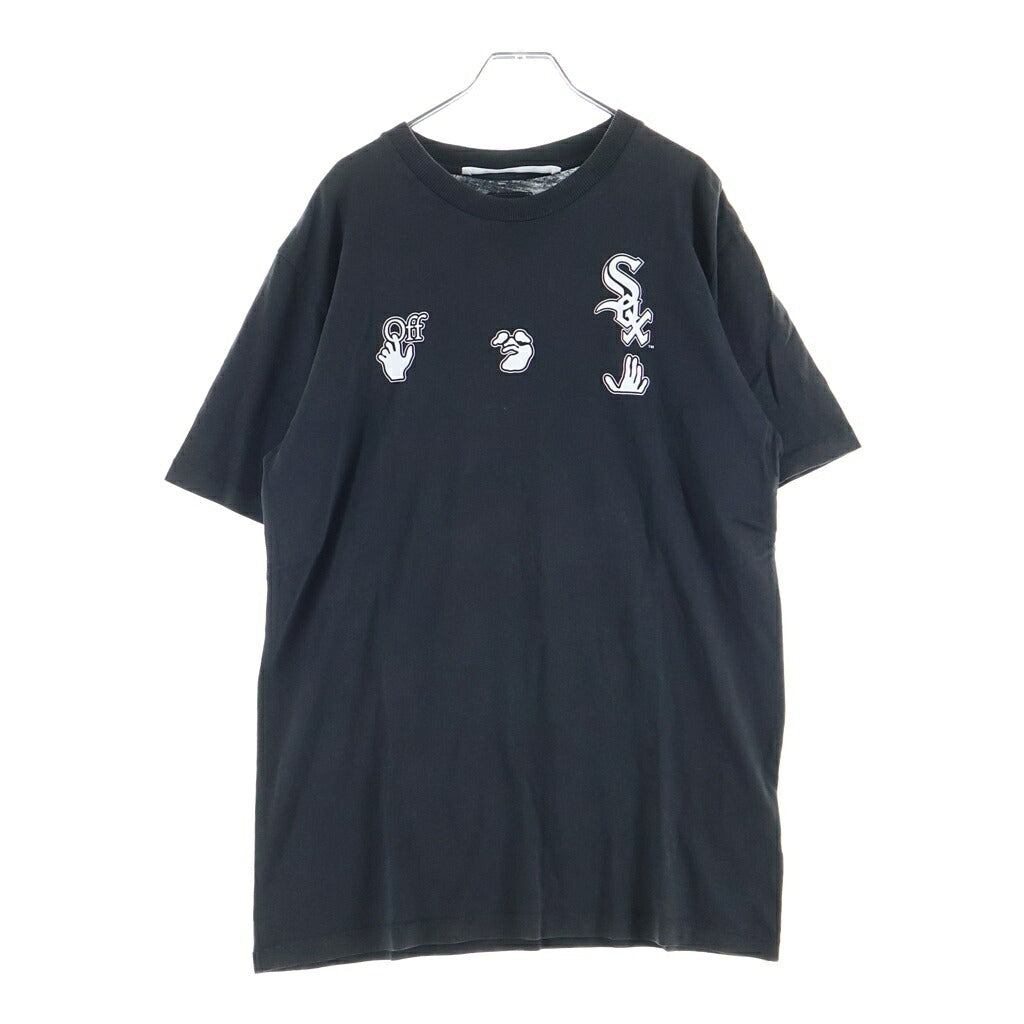 OFF-WHITE(オフホワイト) ×MLB CHICAGO WS SS TEE シカゴ ホワイトソックス コラボ ナンバリング刺繍 クルーネック 半袖Tシャツ カットソー ブラック OMAA027G21JER006