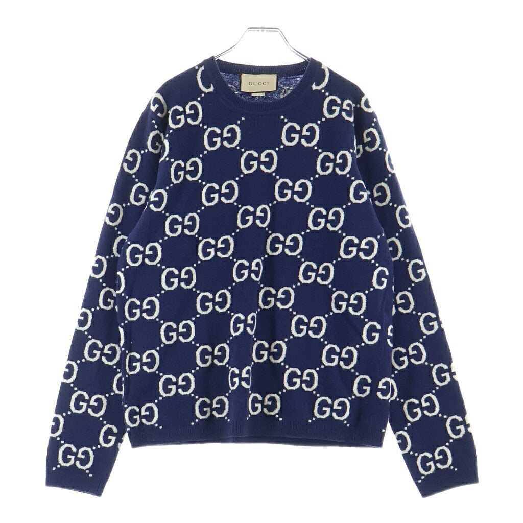 GUCCI(グッチ) GGロゴ 総柄 ウールジャカード セーター ニット ネイビー/ホワイト 692900 XKCC5
