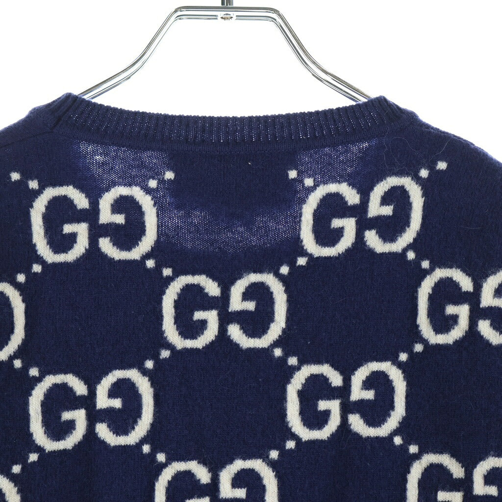 GUCCI(グッチ) GGロゴ 総柄 ウールジャカード セーター ニット ネイビー/ホワイト 692900 XKCC5
