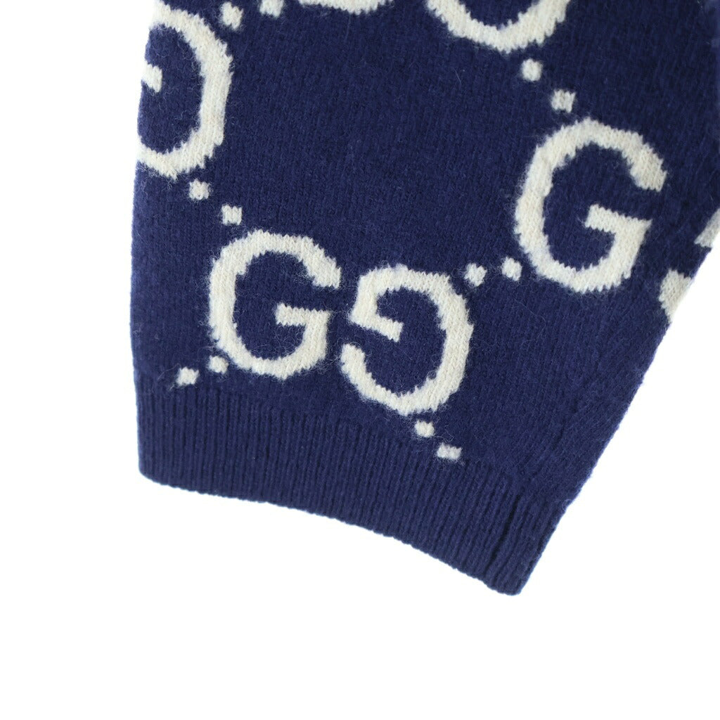 GUCCI(グッチ) GGロゴ 総柄 ウールジャカード セーター ニット ネイビー/ホワイト 692900 XKCC5