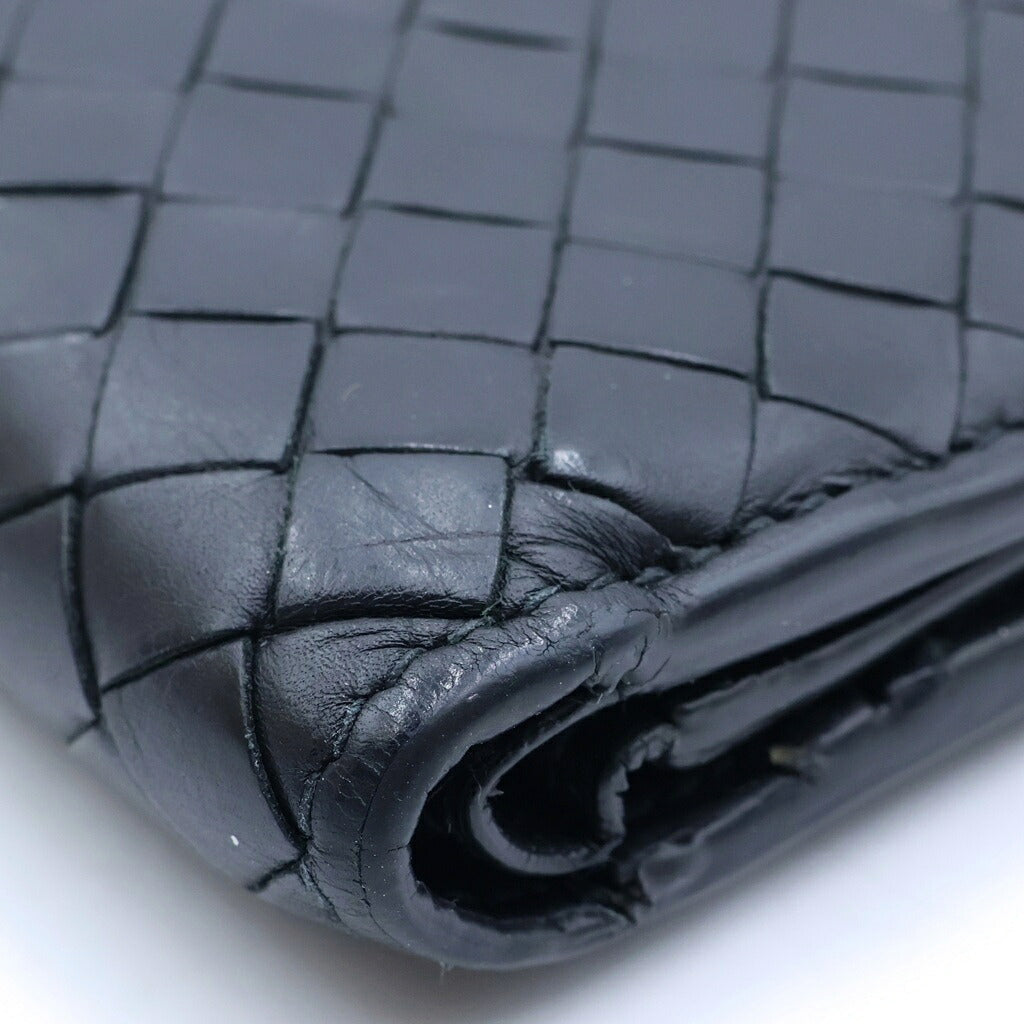 BOTTEGA VENETA(ボッテガヴェネタ) INTRECCIATO LEATHE イントレチャート レザー 2つ折り 財布 ウォレットケース ブラック P00830658G