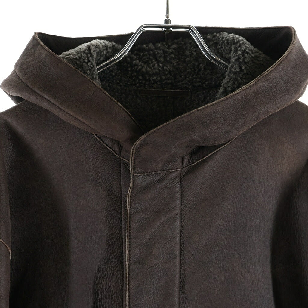 JIL SANDER(ジルサンダー) ジップアップ フーデッド ムートン レザージャケット コート ブラウン