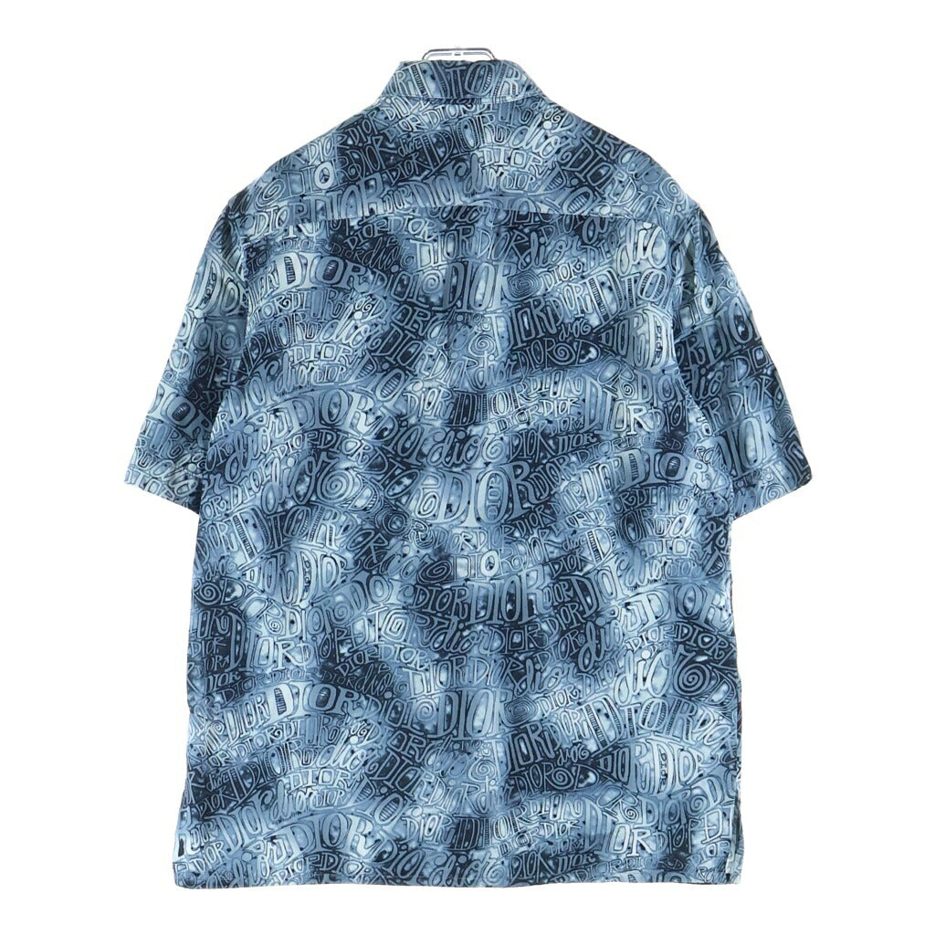 Dior HOMME(ディオールオム) 20AW ×SHAWN STUSS ショーンステューシー ロゴ総柄デザイン ワイドカラー ボタン 半袖シャツ ブルー/ホワイト 033C514A4932