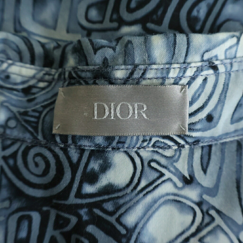 Dior HOMME(ディオールオム) 20AW ×SHAWN STUSS ショーンステューシー ロゴ総柄デザイン ワイドカラー ボタン 半袖シャツ ブルー/ホワイト 033C514A4932