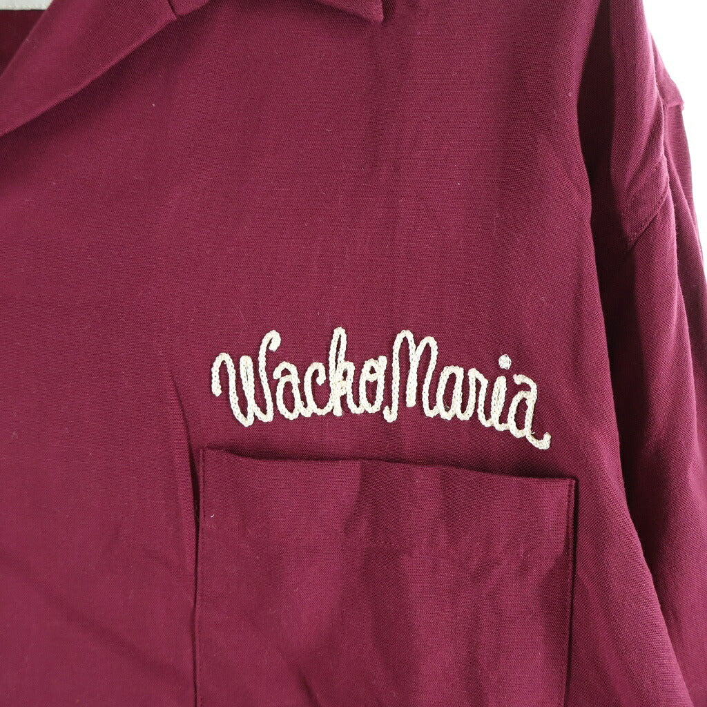 WACKO MARIA(ワコマリア) ロゴ刺繍 レーヨン 開襟 長袖シャツ バーガンディ
