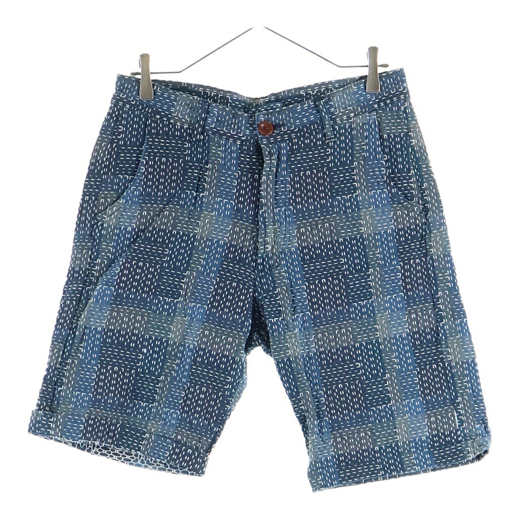 STUDIO D'ARTISAN(ステュディオダルチザン) NORAGI SASHIKO SHORTS 野良着刺し子ショートパンツ ブルー 1827