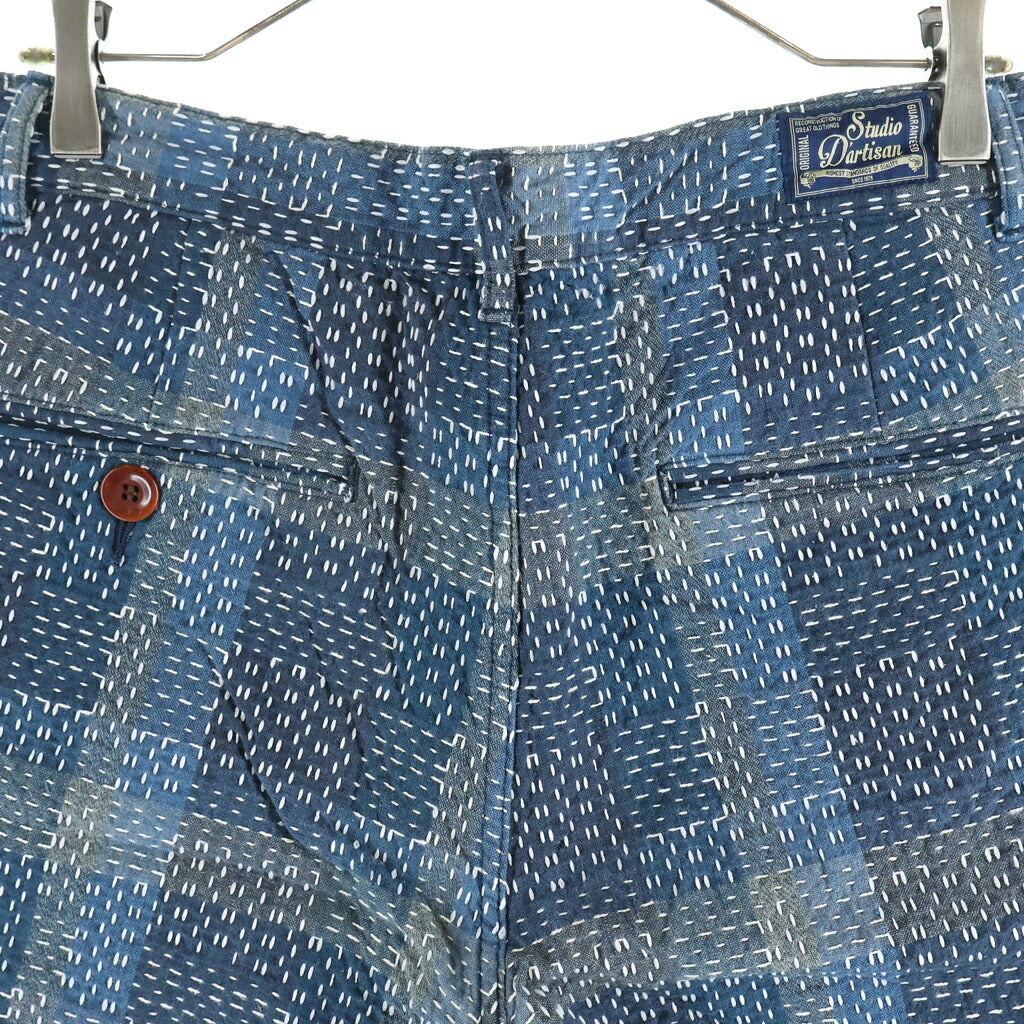 STUDIO D'ARTISAN(ステュディオダルチザン) NORAGI SASHIKO SHORTS 野良着刺し子ショートパンツ ブルー 1827