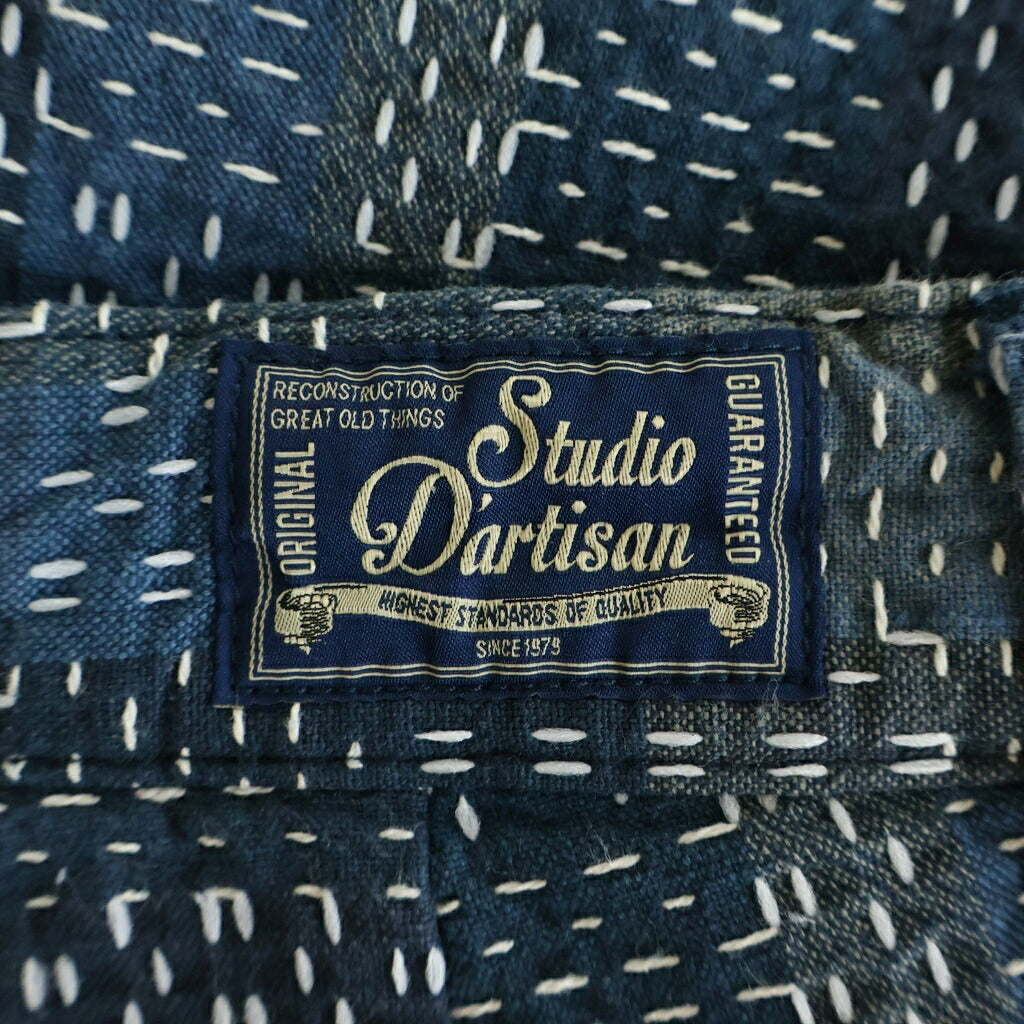 STUDIO D'ARTISAN(ステュディオダルチザン) NORAGI SASHIKO SHORTS 野良着刺し子ショートパンツ ブルー 1827