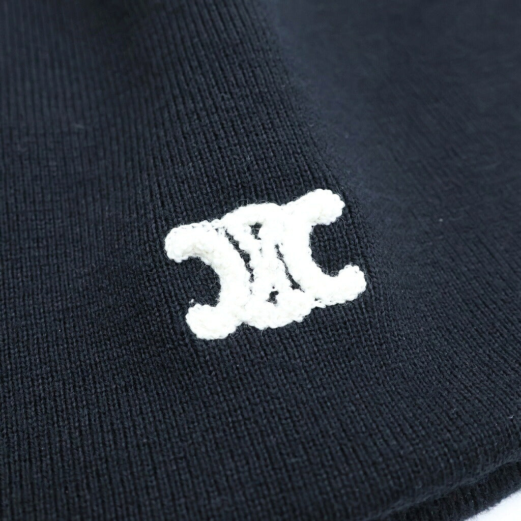 CELINE(セリーヌ) トリオンフ フロント刺繍 ニット帽 ビーニー 帽子 ブラック