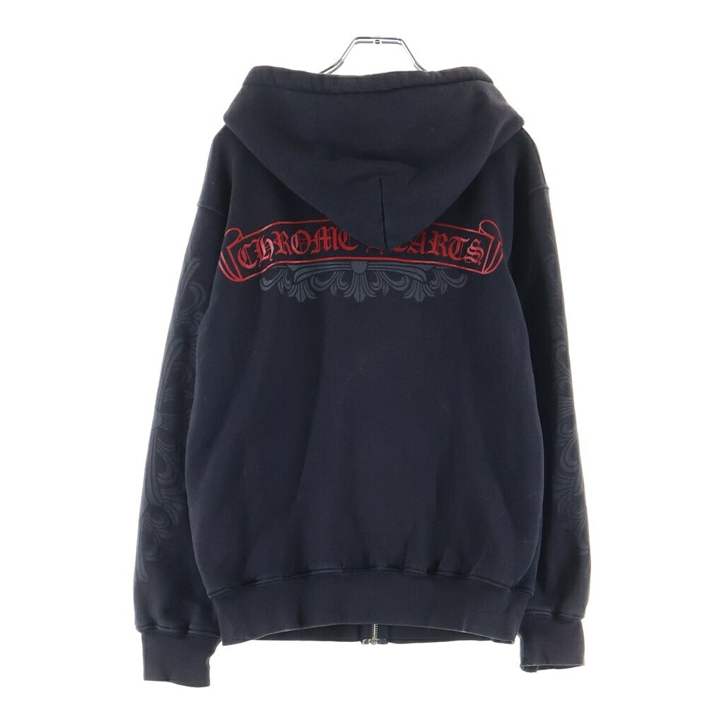 CHROME HEARTS(クロムハーツ) OLD SWTSHRT HD ZIP オールド 裏地サーマル フローラルクロス スクロールラベル プリント ダガージップ スウェット パーカー ブラック